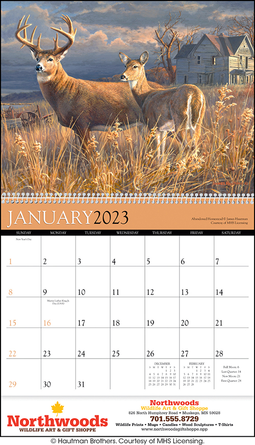 Wildlife Spiral Bound Wall Calendar for 2023